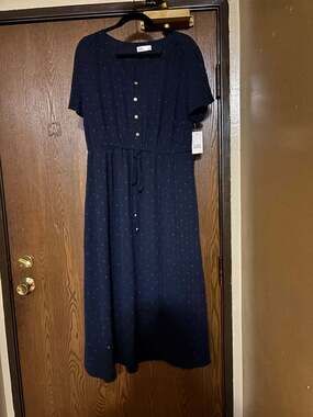 NWT Croft & Barrow Navy Blue Fall Preppy Embroidered Long Midi Dress
